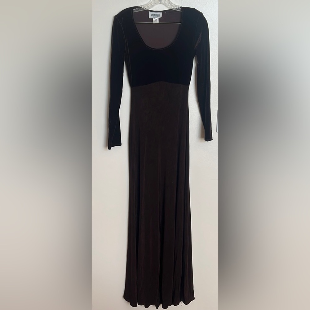 SUSAN ROSELLI VINTAGE LONG SLEEVE CHOCOLATE BROWN MAXI DRESS SIZE 4 MADE IN USA